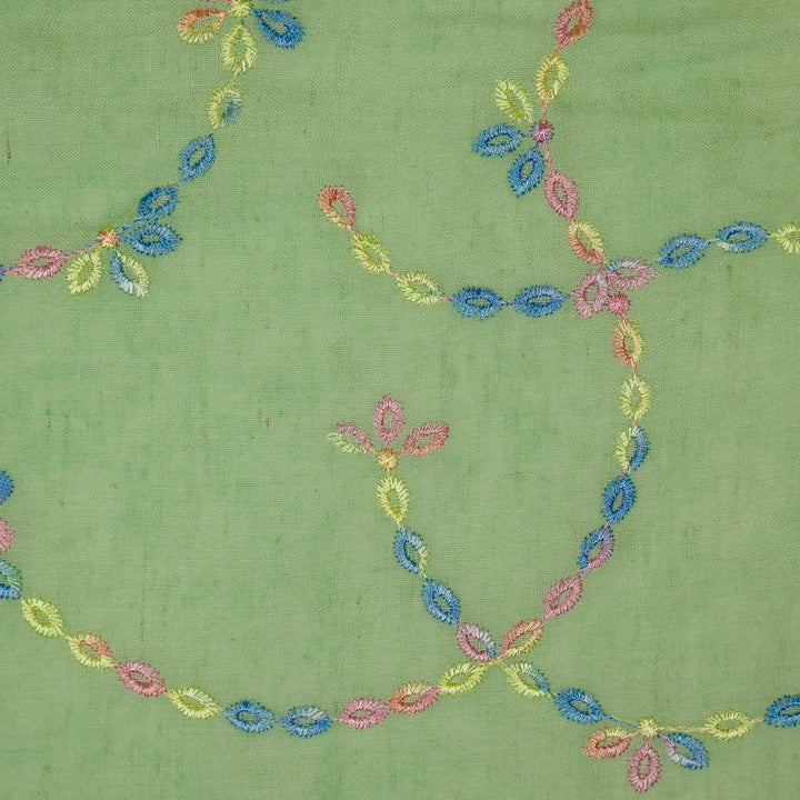 Ayla Jaal on Sea Green Cotton Linen Embroidered Fabric