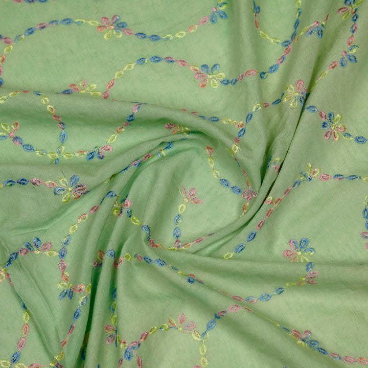 Ayla Jaal on Sea Green Cotton Linen Embroidered Fabric