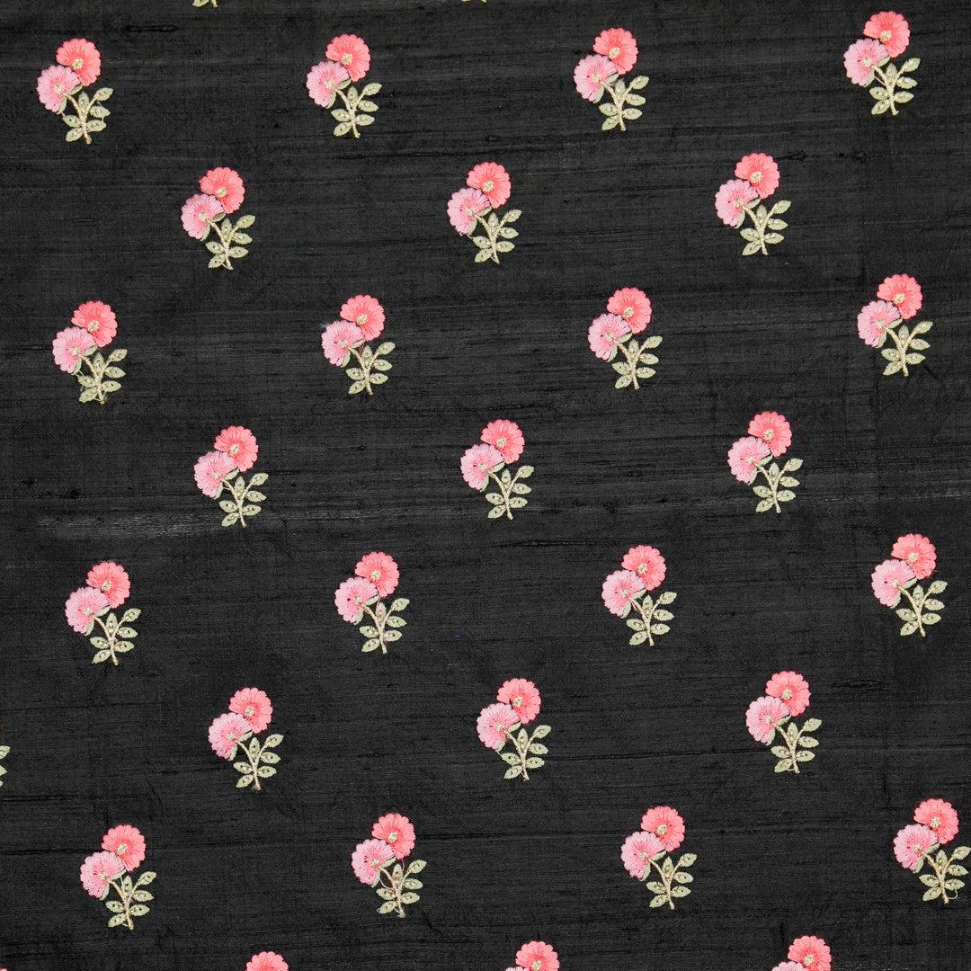 Ziya Buti on Black Raw Silk Embroidered Fabric