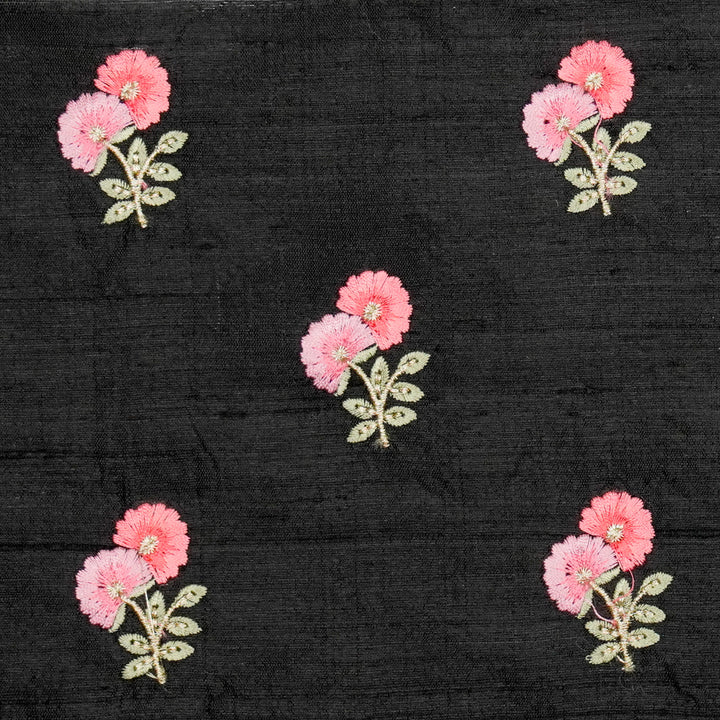 Ziya Buti on Black Raw Silk Embroidered Fabric