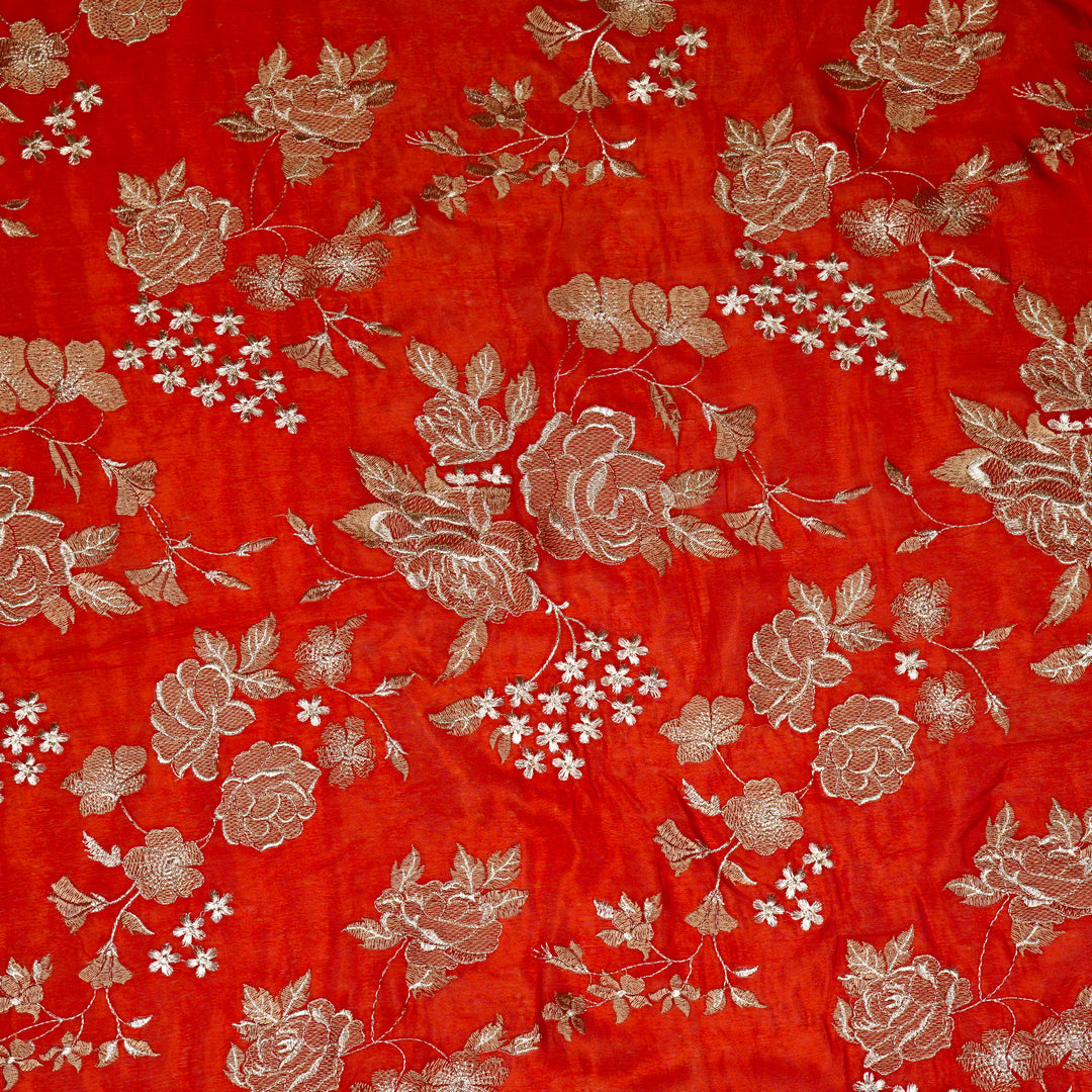Ragini Jaal on Red Chinon Embroidered Fabric