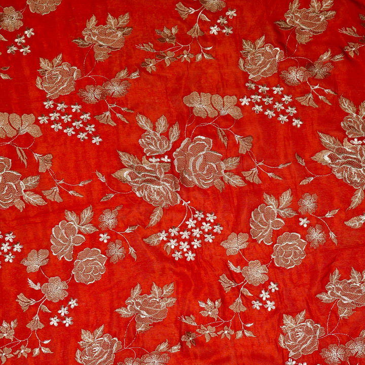 Ragini Jaal on Red Chinon Embroidered Fabric