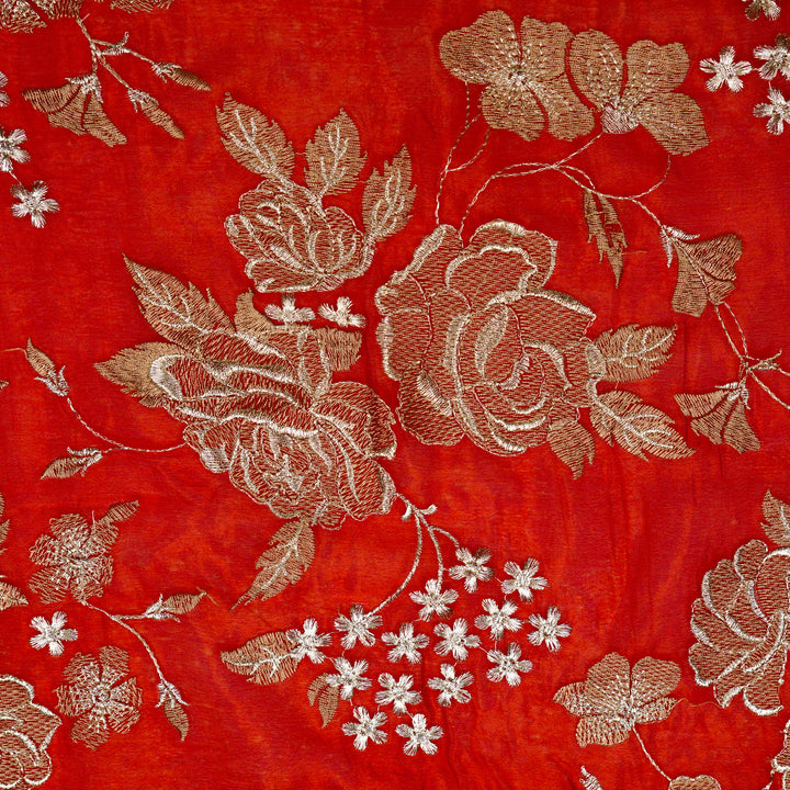 Ragini Jaal on Red Chinon Embroidered Fabric