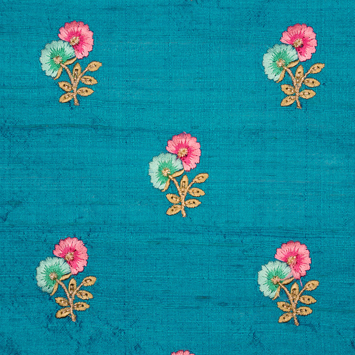 Ziya Buti on Peacock Blue Raw Silk Embroidered Fabric