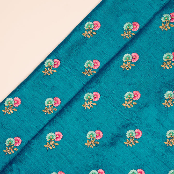 Ziya Buti on Peacock Blue Raw Silk Embroidered Fabric