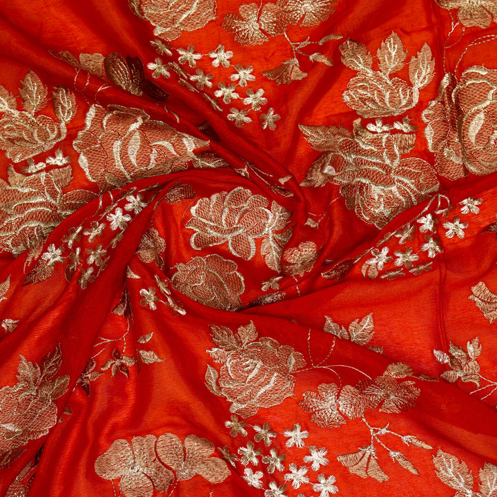 Ragini Jaal on Red Chinon Embroidered Fabric