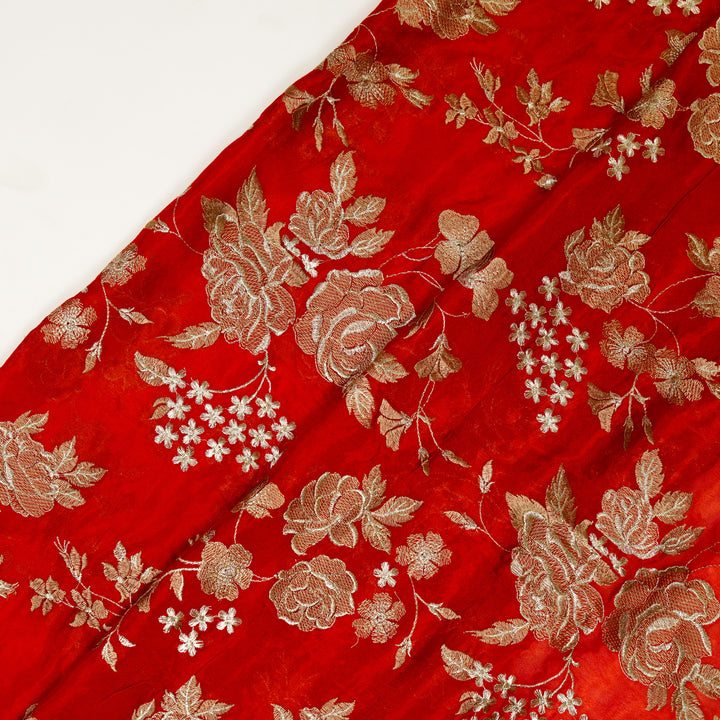 Ragini Jaal on Red Chinon Embroidered Fabric