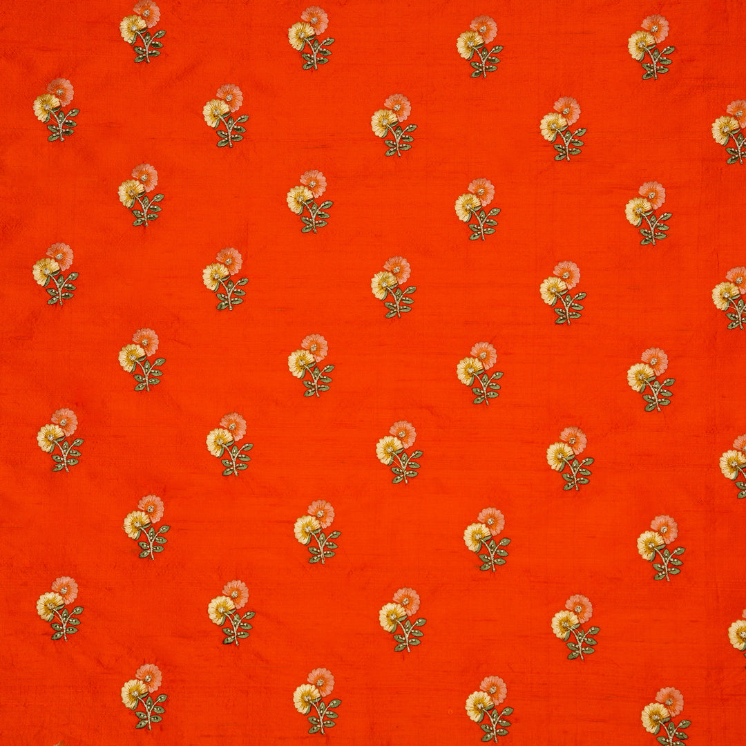 Ziya Buti on Red Rust Raw Silk Embroidered Fabric