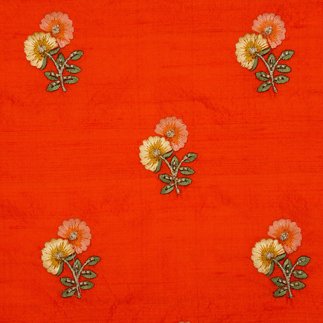 Ziya Buti on Red Rust Raw Silk Embroidered Fabric