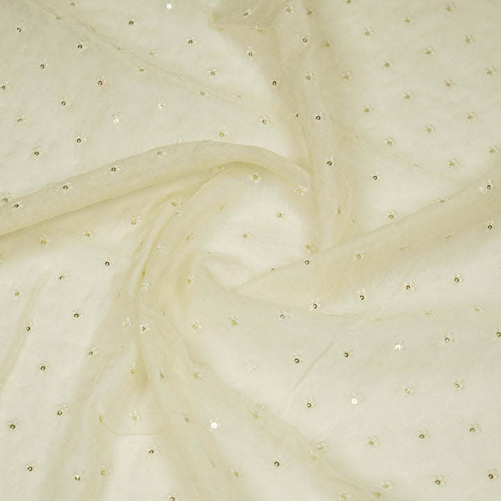 Bindu Buti on Cream Cotton Silk  Embroidered Fabric