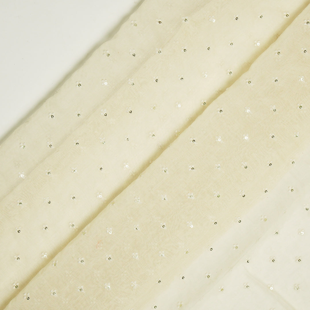 Bindu Buti on Cream Cotton Silk  Embroidered Fabric