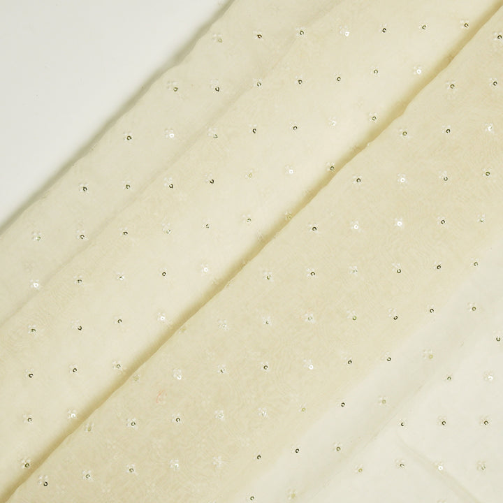 Bindu Buti on Cream Cotton Silk  Embroidered Fabric