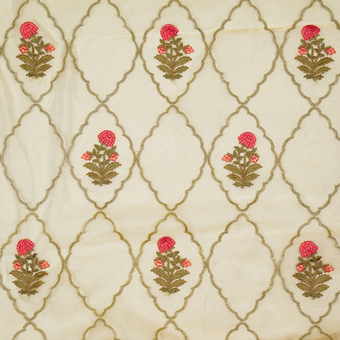 Nasreen Jaal on Natural Silk Tissue  Embroidered Fabric