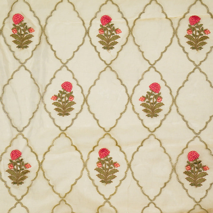 Nasreen Jaal on Natural Silk Tissue  Embroidered Fabric