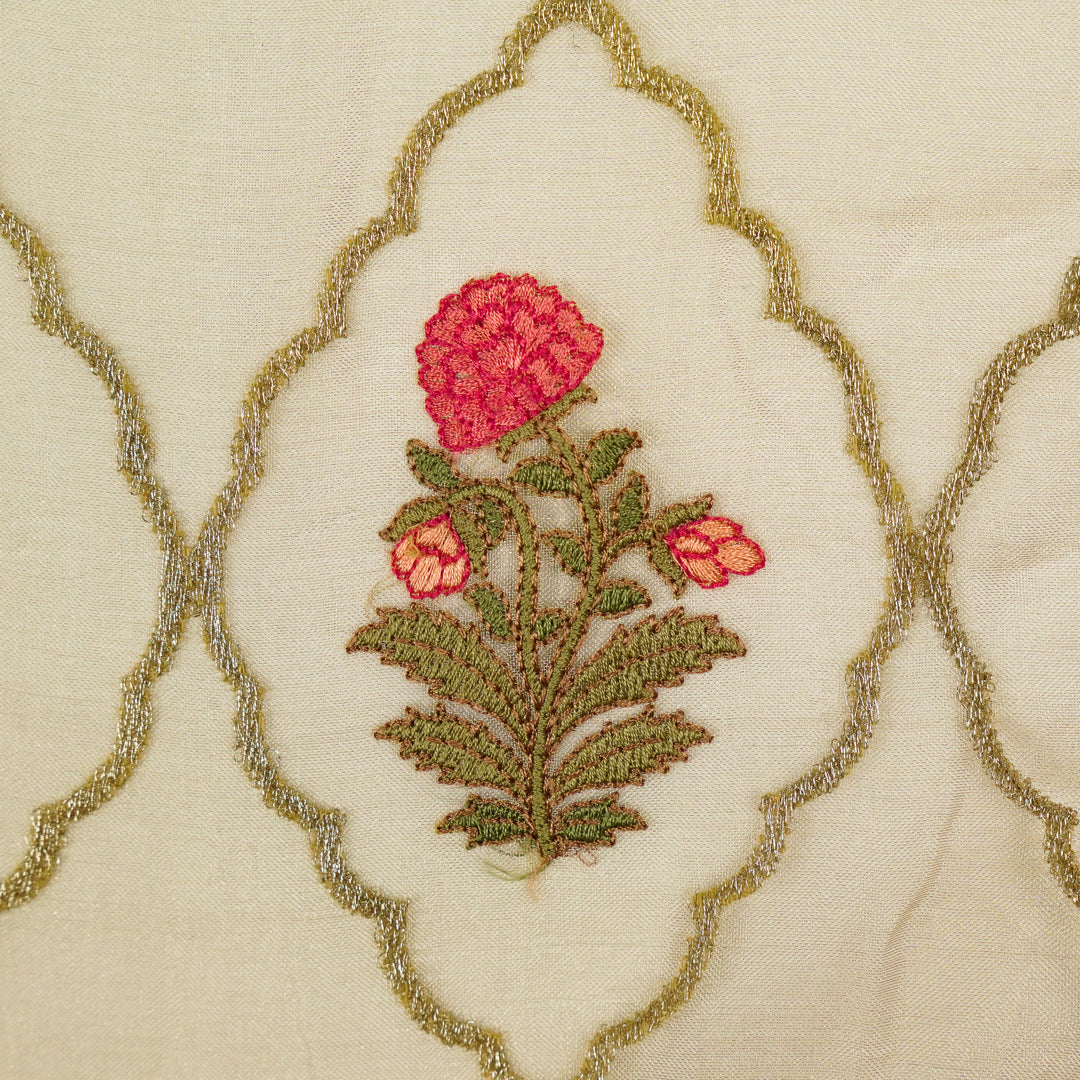 Nasreen Jaal on Natural Silk Tissue  Embroidered Fabric