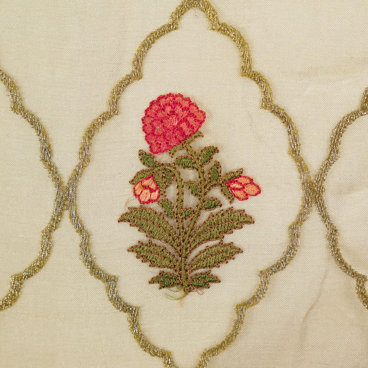 Nasreen Jaal on Natural Silk Tissue  Embroidered Fabric