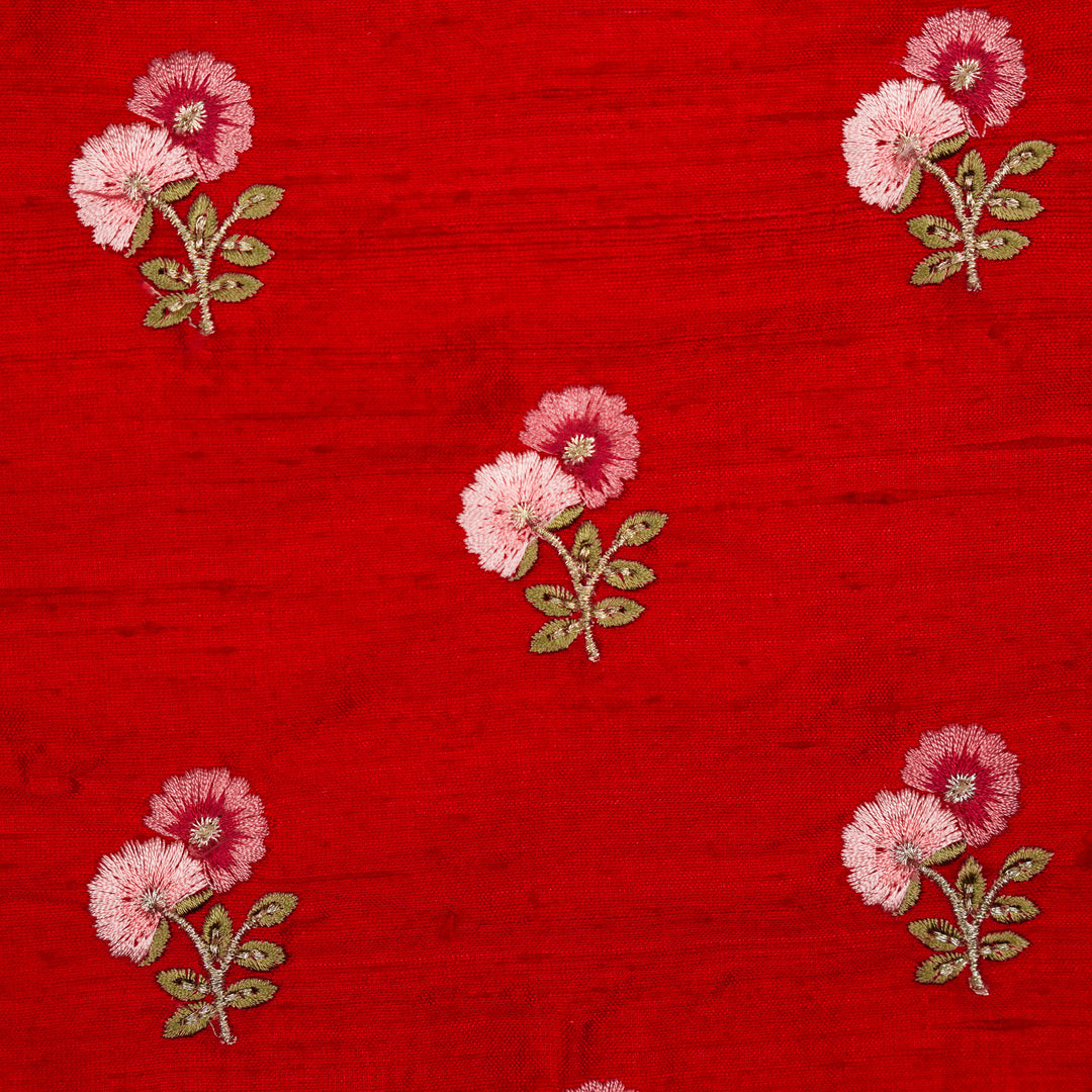 Ziya Buti on Red Raw Silk Embroidered Fabric