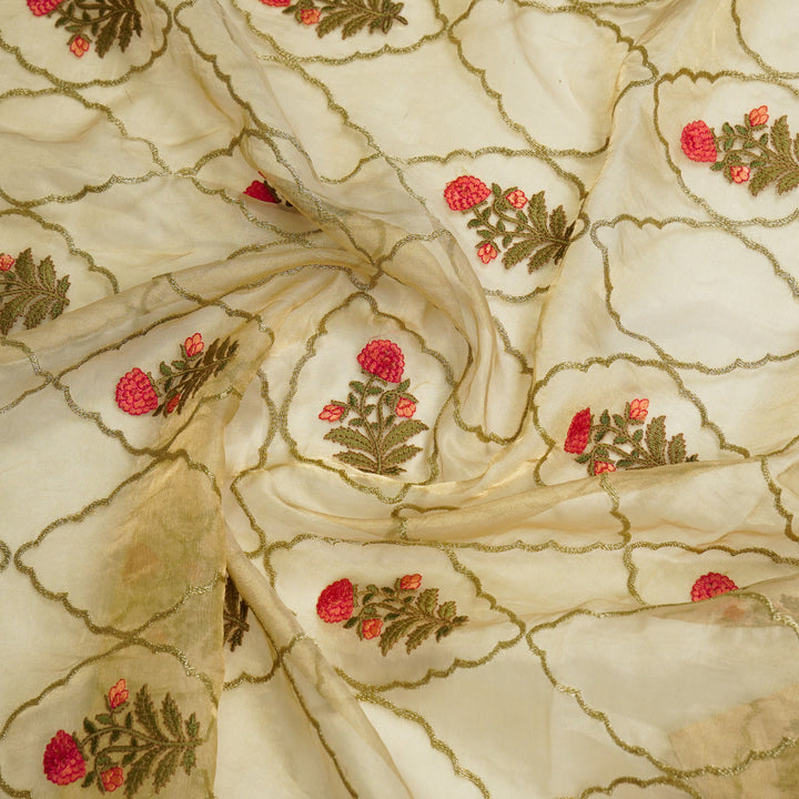 Nasreen Jaal on Natural Silk Tissue  Embroidered Fabric