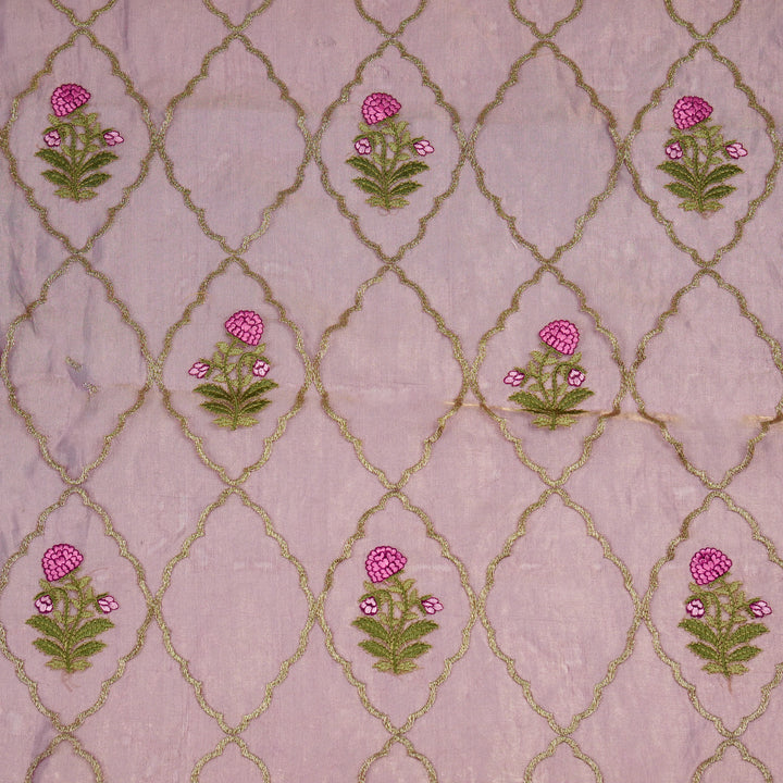 Nasreen Jaal on Deep Mauve Silk Tissue  Embroidered Fabric