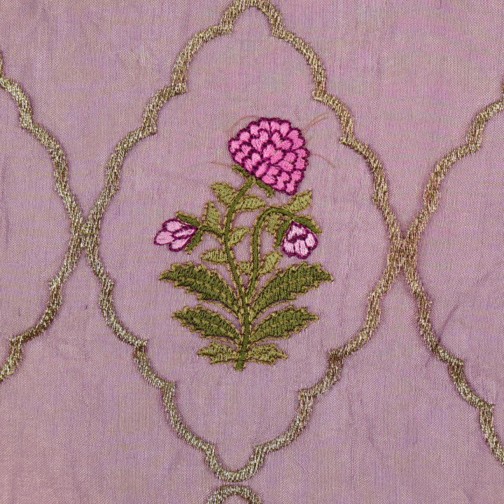 Nasreen Jaal on Deep Mauve Silk Tissue  Embroidered Fabric