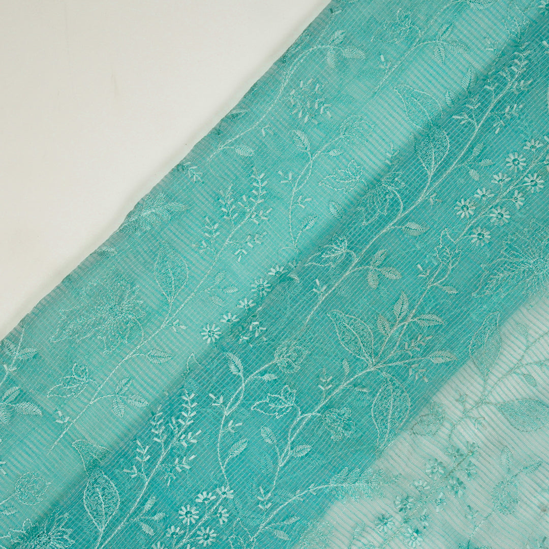 Neelima Jaal on Turquoise Munga Kota  Embroidered Fabric