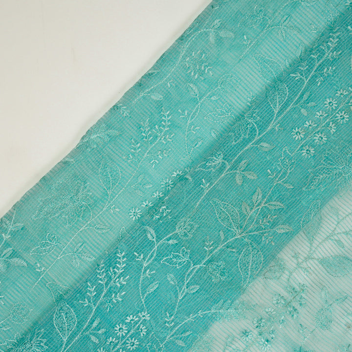 Neelima Jaal on Turquoise Munga Kota  Embroidered Fabric