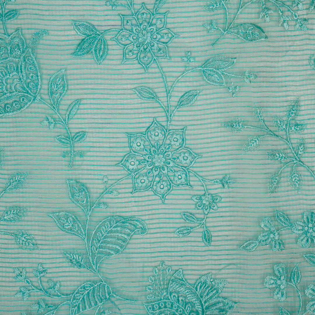 Shaival Jaal on Turquoise Munga Kota  Embroidered Fabric