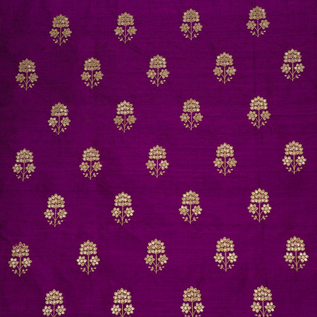 Shiza Buti on Dark Violet Raw Silk Embroidered Fabric