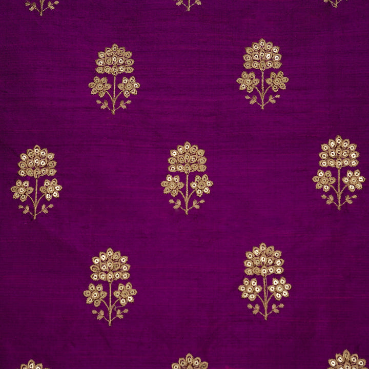 Shiza Buti on Dark Violet Raw Silk Embroidered Fabric