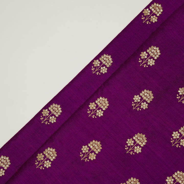 Shiza Buti on Dark Violet Raw Silk Embroidered Fabric