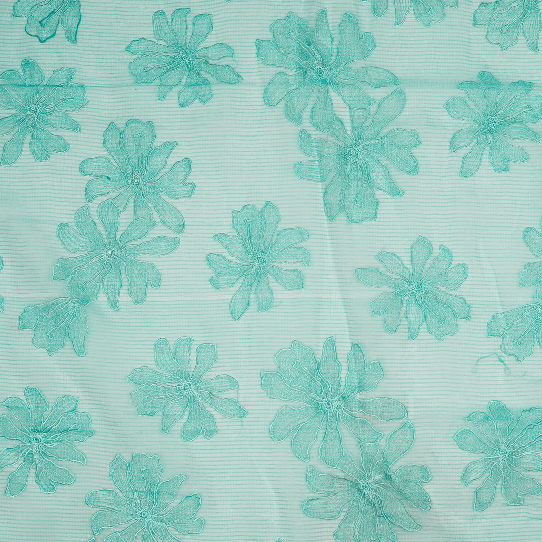Sabeen Buta on Turquoise Munga Kota  Embroidered Fabric