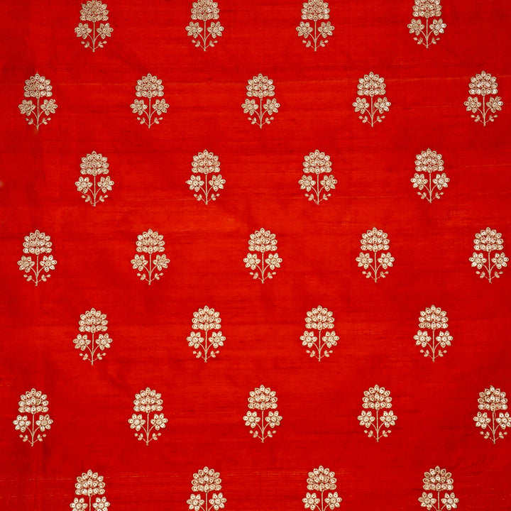 Shiza Buti on Red Raw Silk Embroidered Fabric