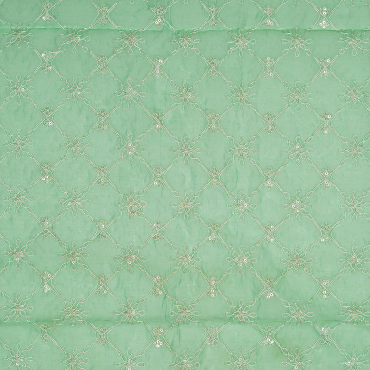 Tarang Jaal on Mint Green Cotton Silk  Embroidered Fabric
