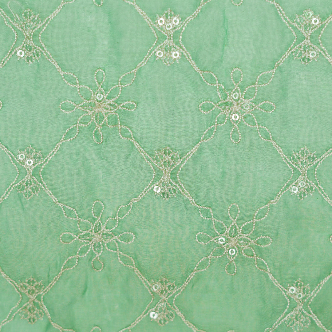Tarang Jaal on Mint Green Cotton Silk  Embroidered Fabric