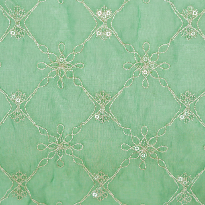 Tarang Jaal on Mint Green Cotton Silk  Embroidered Fabric