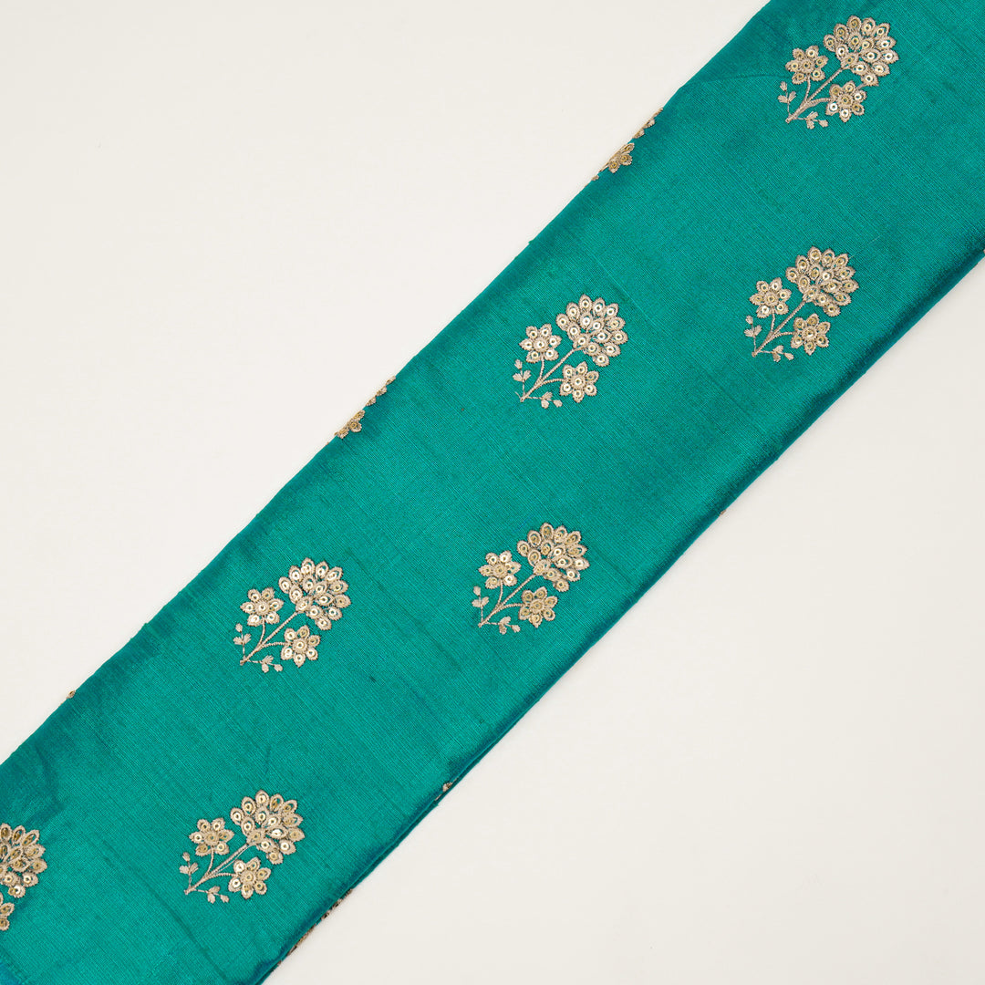 Shiza Buti on Teal Raw Silk Embroidered Fabric