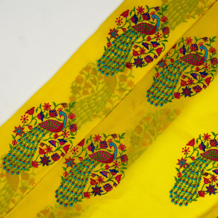 Mayur Buta on Bright Lemon Semi Georgette  Embroidered Fabric