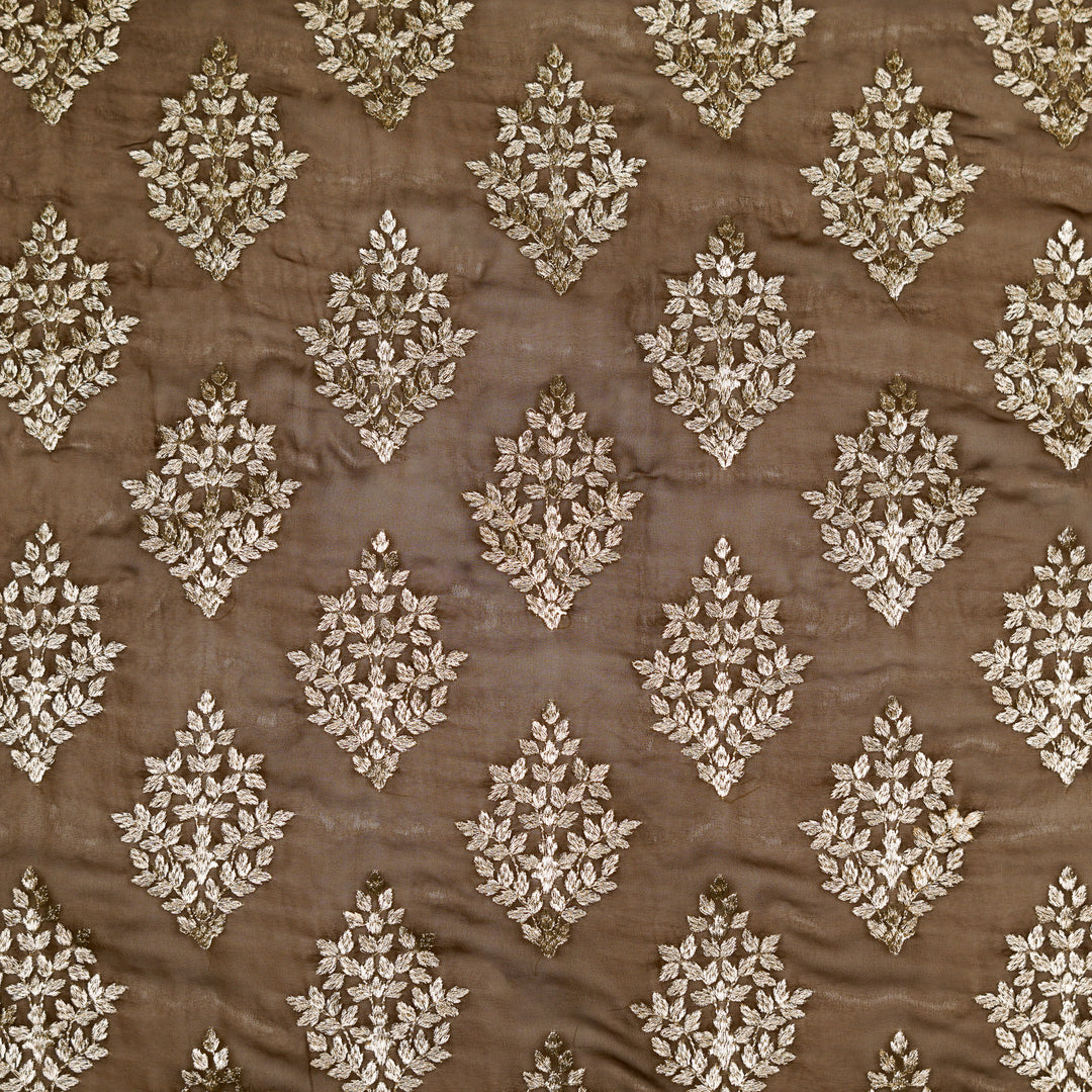 Rihan Buta on Brown Semi Georgette Embroidered Fabric