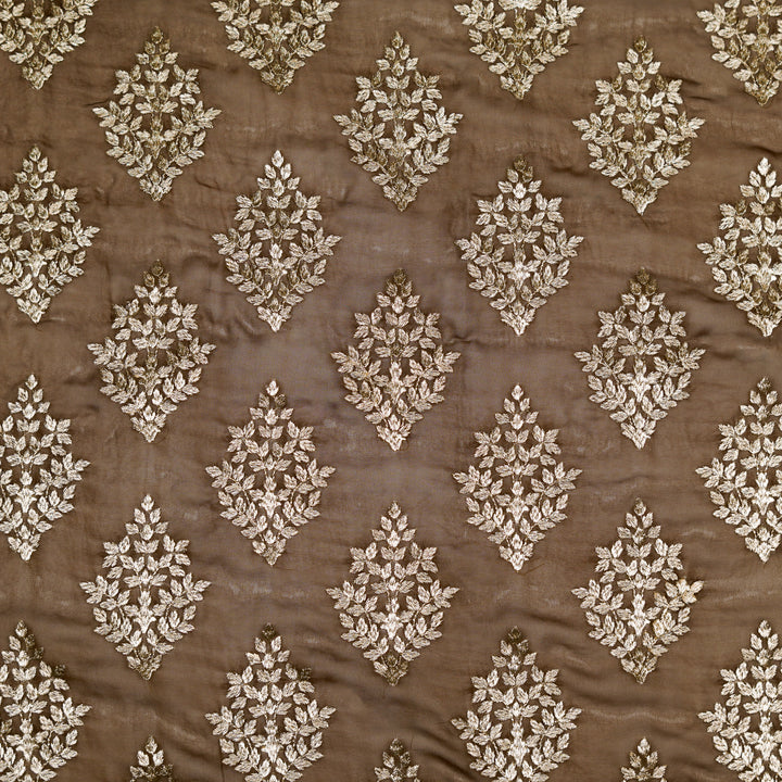 Rihan Buta on Brown Semi Georgette Embroidered Fabric