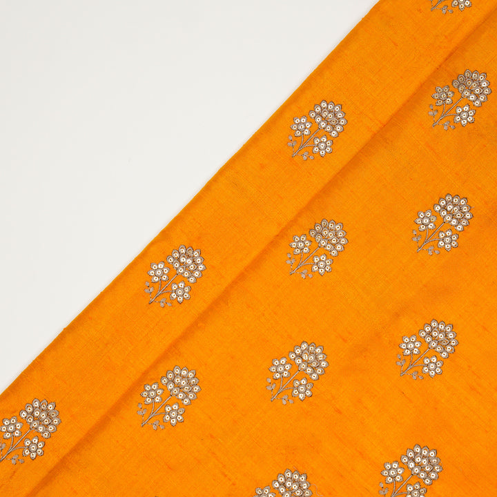 Shiza Buti on Mustard Yellow Raw Silk Embroidered Fabric