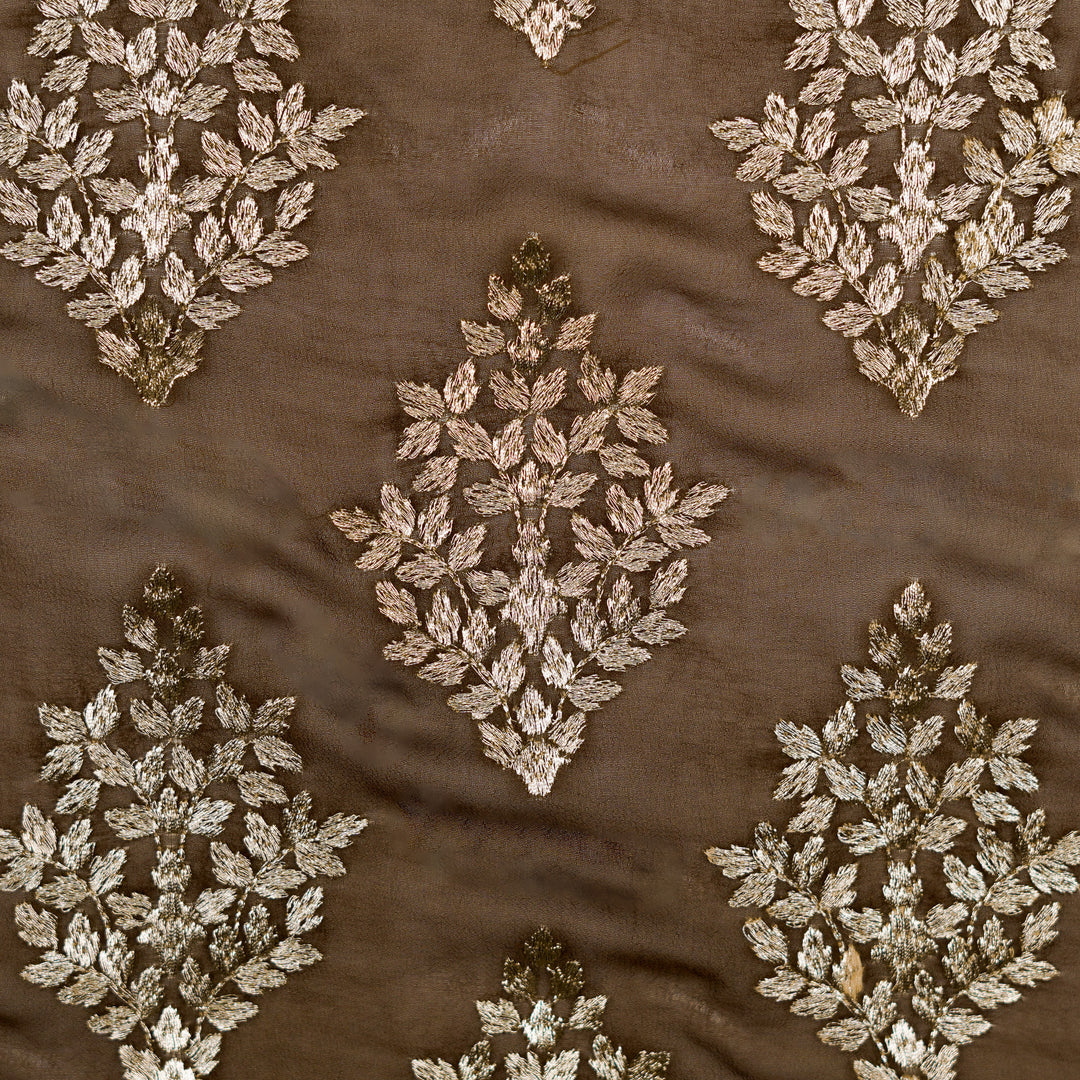 Rihan Buta on Brown Semi Georgette Embroidered Fabric