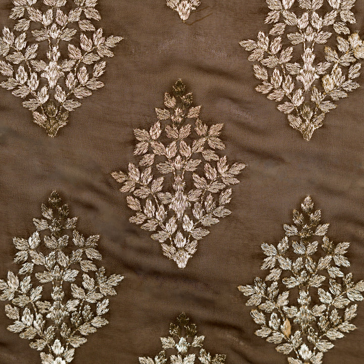 Rihan Buta on Brown Semi Georgette Embroidered Fabric