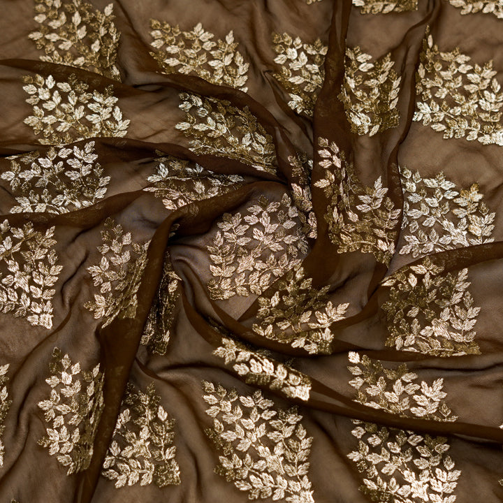 Rihan Buta on Brown Semi Georgette Embroidered Fabric