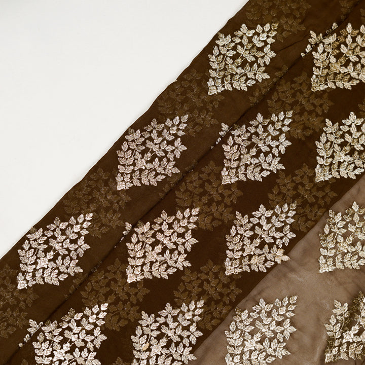 Rihan Buta on Brown Semi Georgette Embroidered Fabric