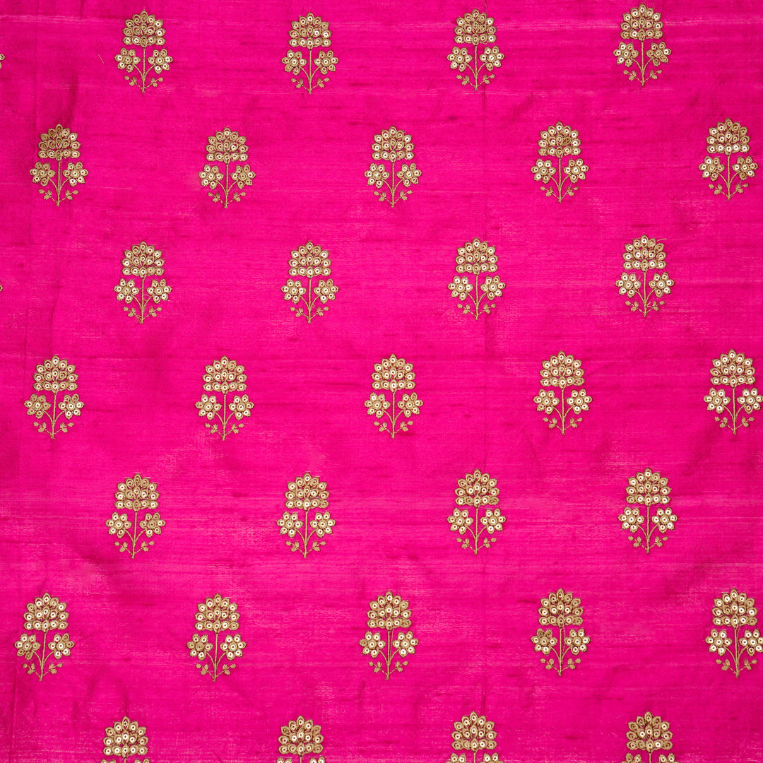 Shiza Buti on Fuxia Raw Silk Embroidered Fabric