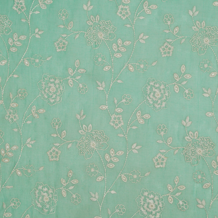 Kalika Jaal on Aqua Cotton Silk Embroidered Fabric