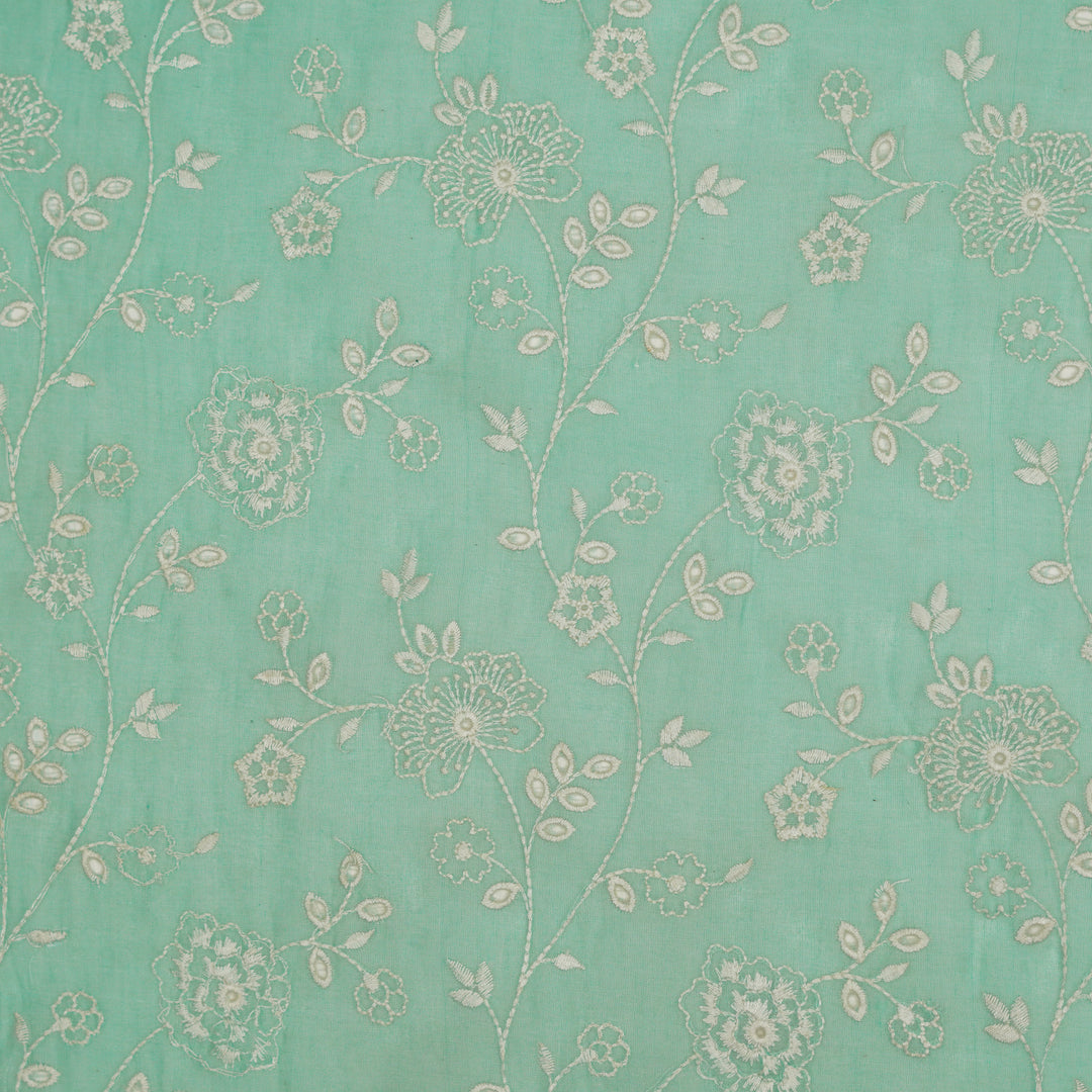 Nada Jaal on Aqua Green Cotton Silk  Embroidered Fabric