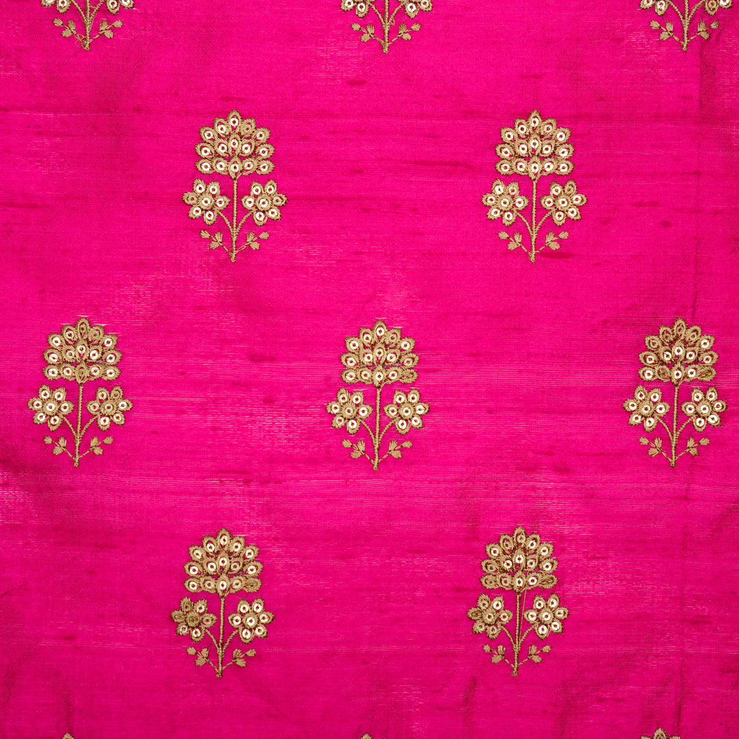 Shiza Buti on Fuxia Raw Silk Embroidered Fabric