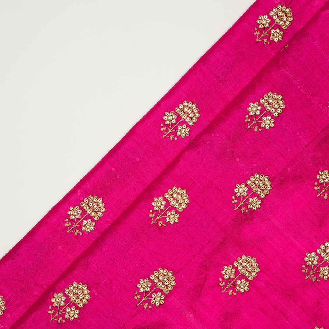 Shiza Buti on Fuxia Raw Silk Embroidered Fabric