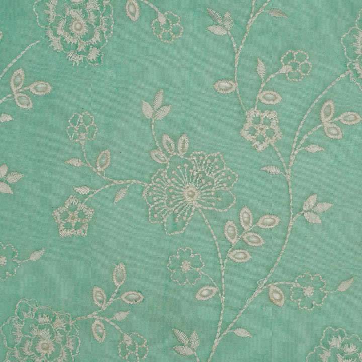 Nada Jaal on Aqua Green Cotton Silk  Embroidered Fabric